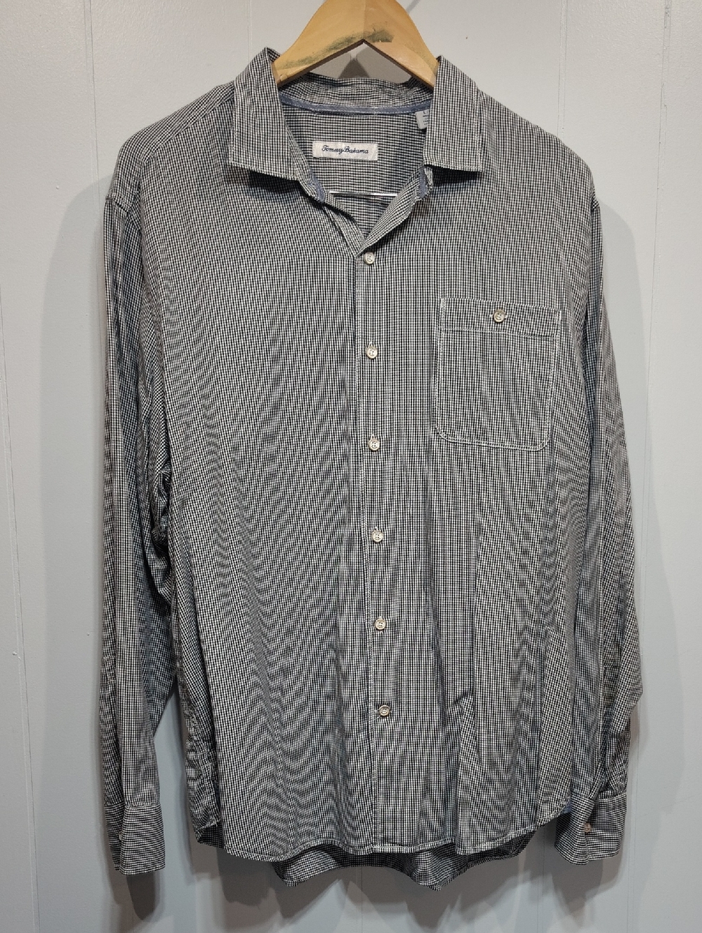 Tommy Bahama The Check Shirt L Men Black White Tencel Cotton